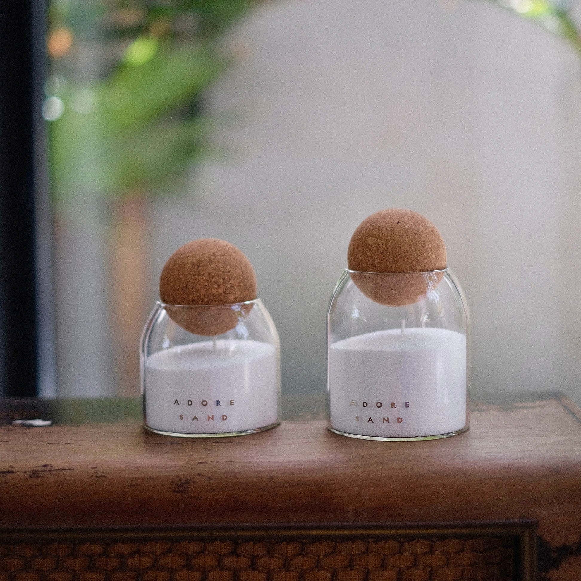 Orchid Set — two white ceramic vases with cork lids and sand wax candle gift box